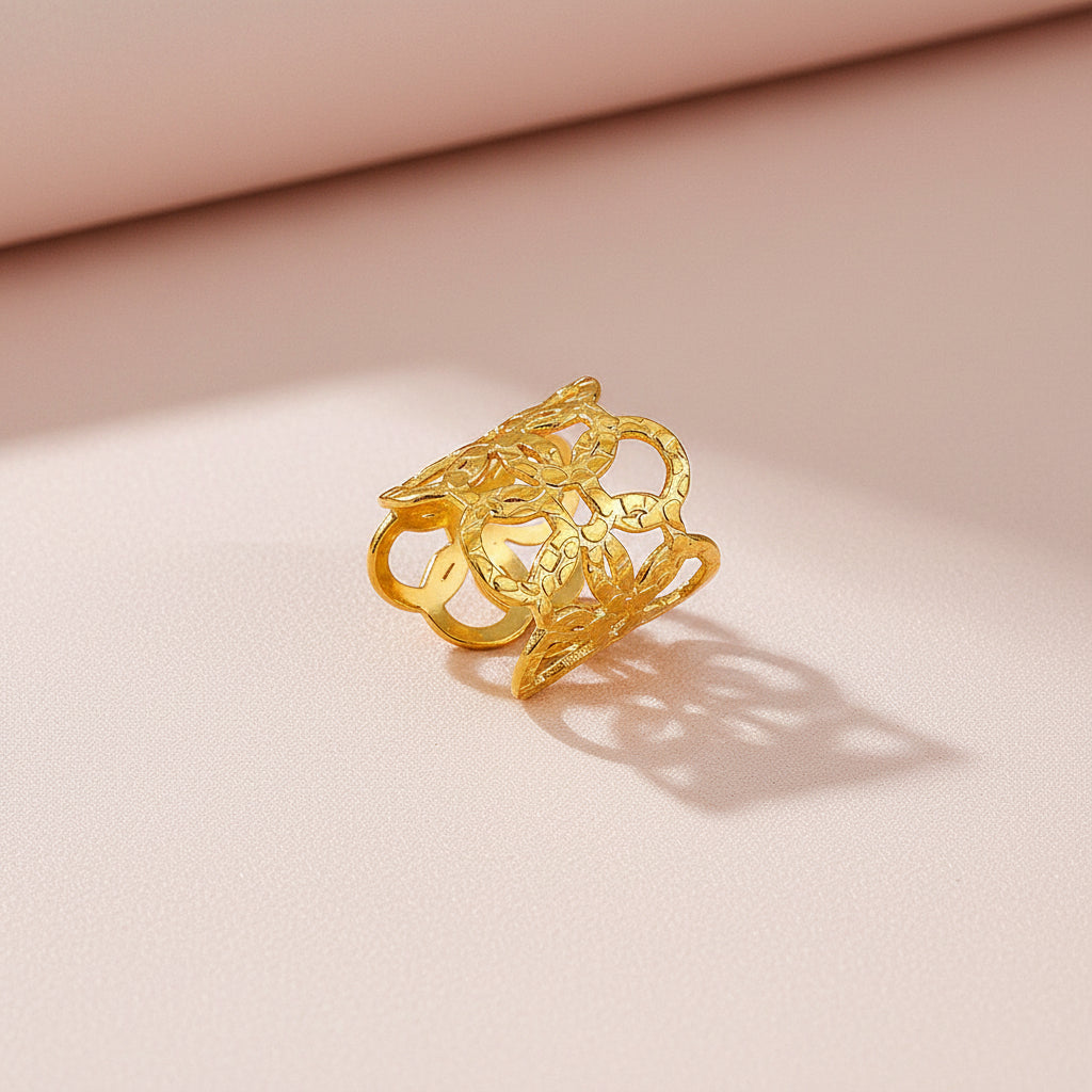 Bague Ronde Texturée – Acier Inoxydable Plaqué Or 18K