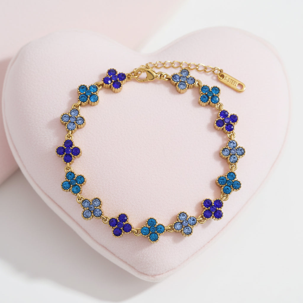 Bracelet Trèfle Nuance de BLEU | Acier Inoxydable Plaqué Or 18K