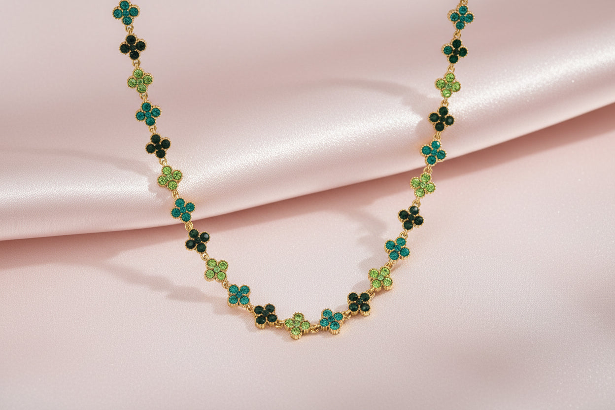 Collier Trèfle à Quatre Feuilles Vert | Acier Inoxydable Plaqué Or 18K