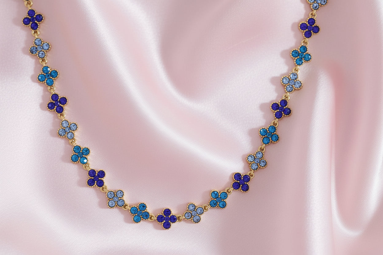 Collier Trèfle à Quatre Feuilles Bleu | Acier Inoxydable Plaqué Or 18K