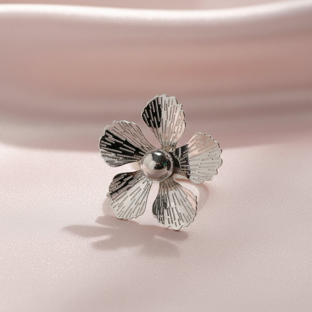 Lot de 2 Bagues Fleur Grande – Acier Inoxydable Plaqué Or 18K et Plaqué Platine