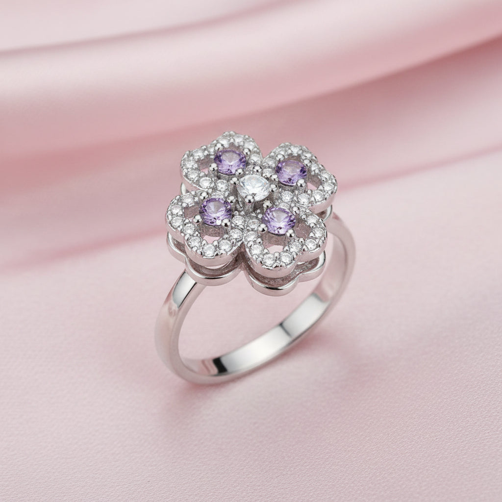 Bague Rotative I - Trèfle BLANC Doré