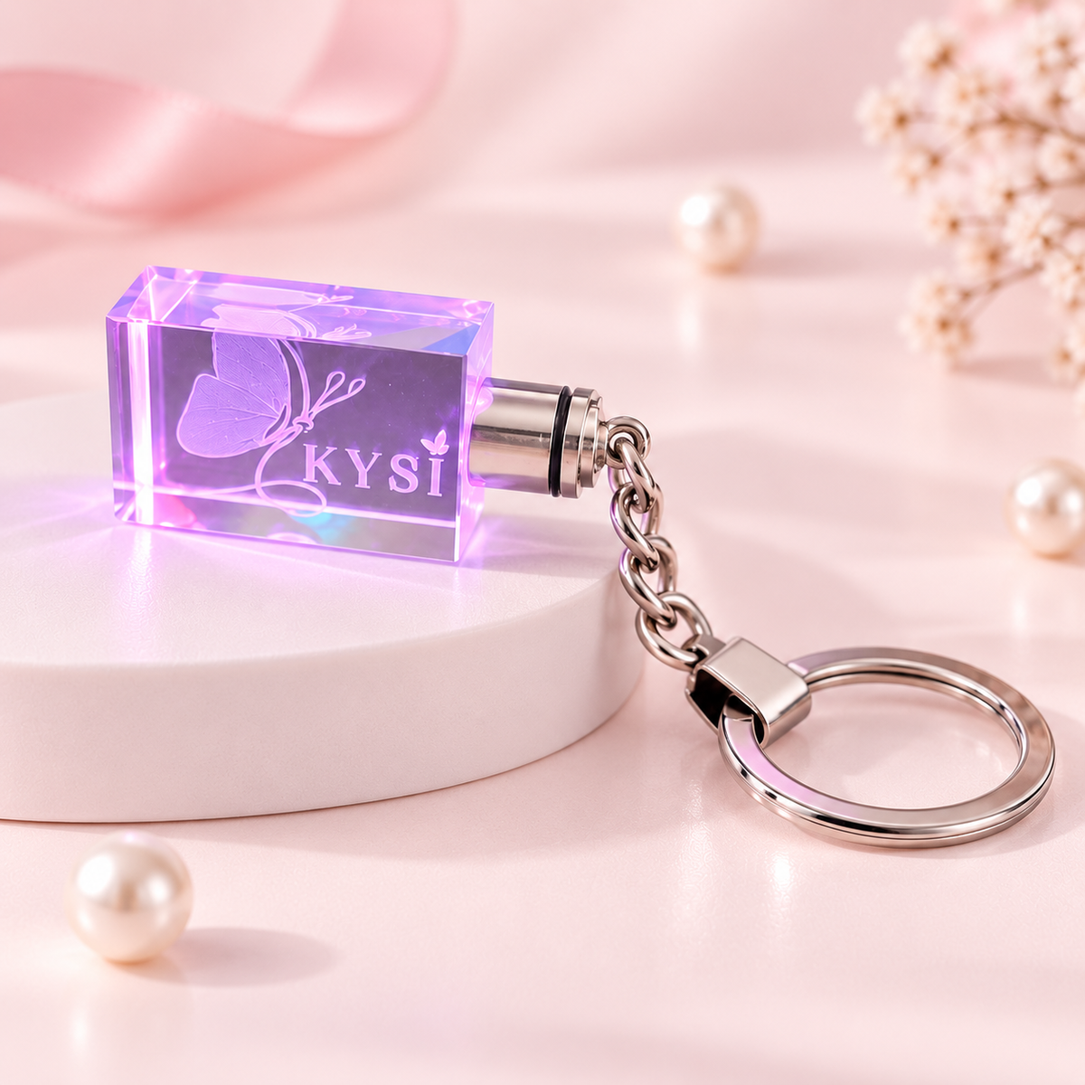 Porte-clés personnalisé en cristal K5 – Rectangle LED multicolore