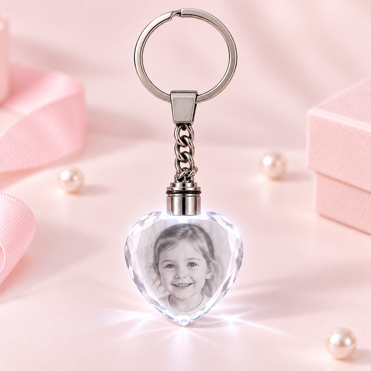 Porte-clés personnalisé en cristal K5 – Cœur LED multicolore