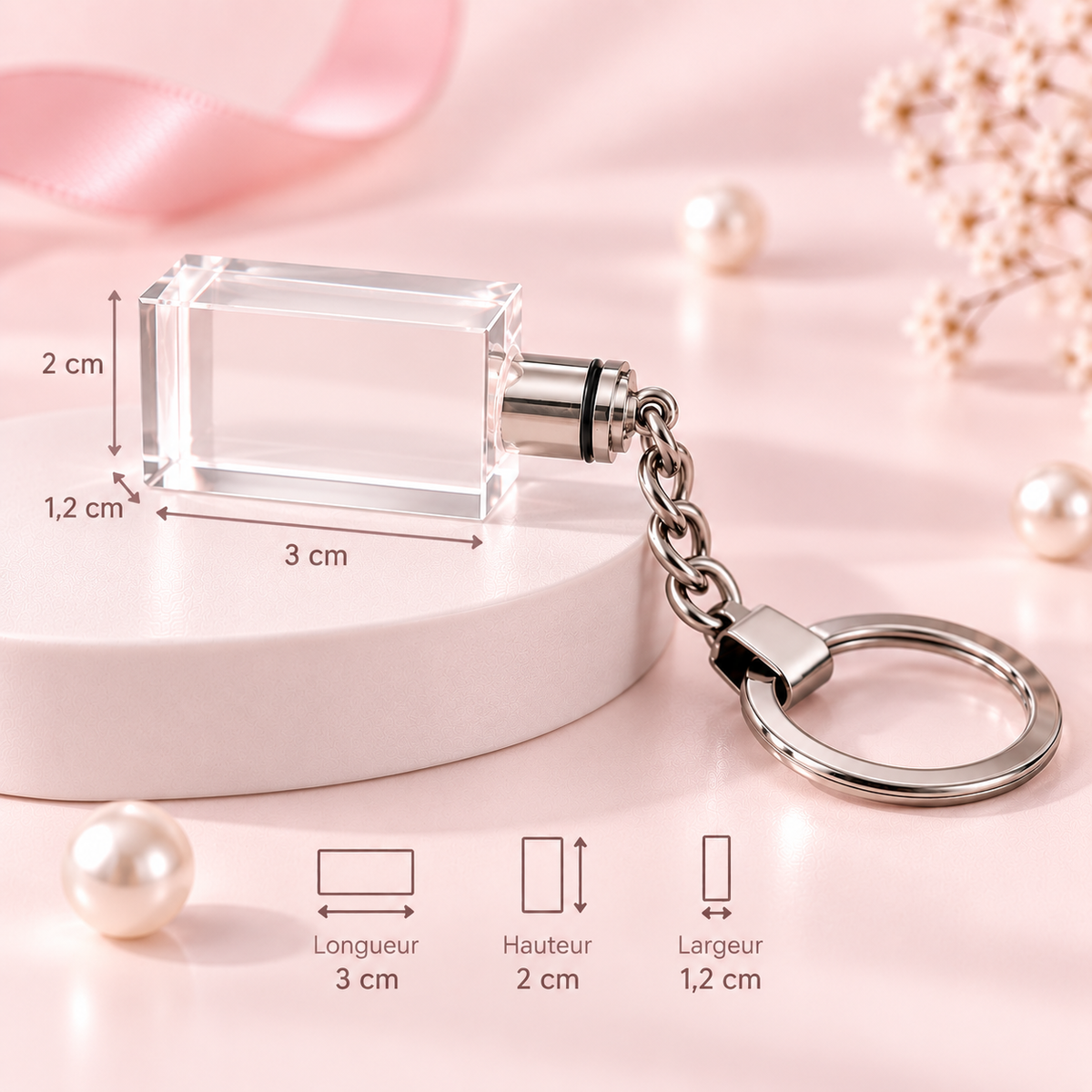 Porte-clés personnalisé en cristal K5 – Rectangle LED multicolore