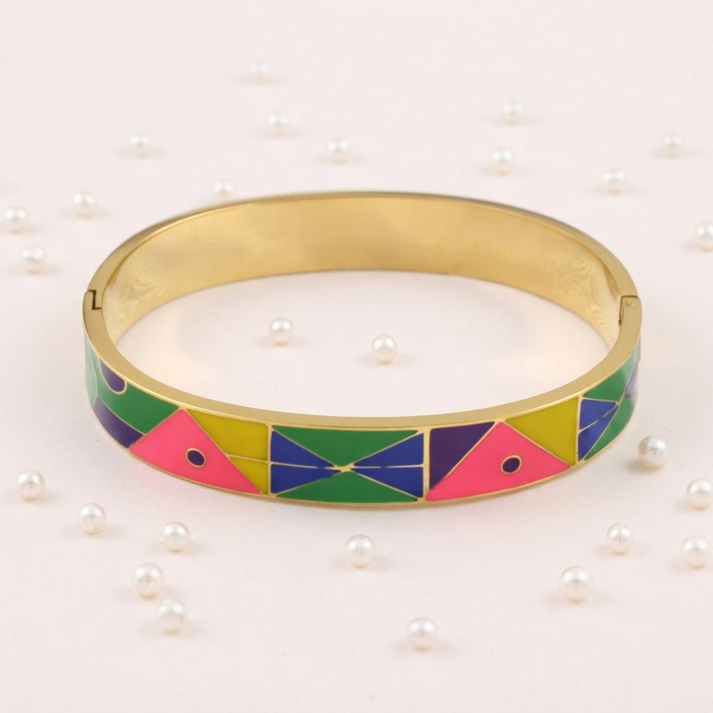 Bracelet Jonc Rayures Pastel & Doré – Acier Inoxydable
