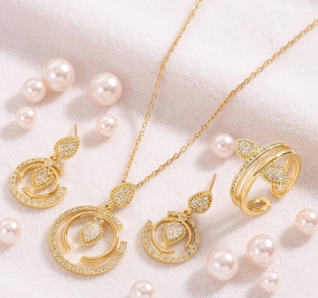 Parure de Bijoux "Cercle Lumineux" – Acier Inoxydable 304, Plaqué Or 18K & Zircons