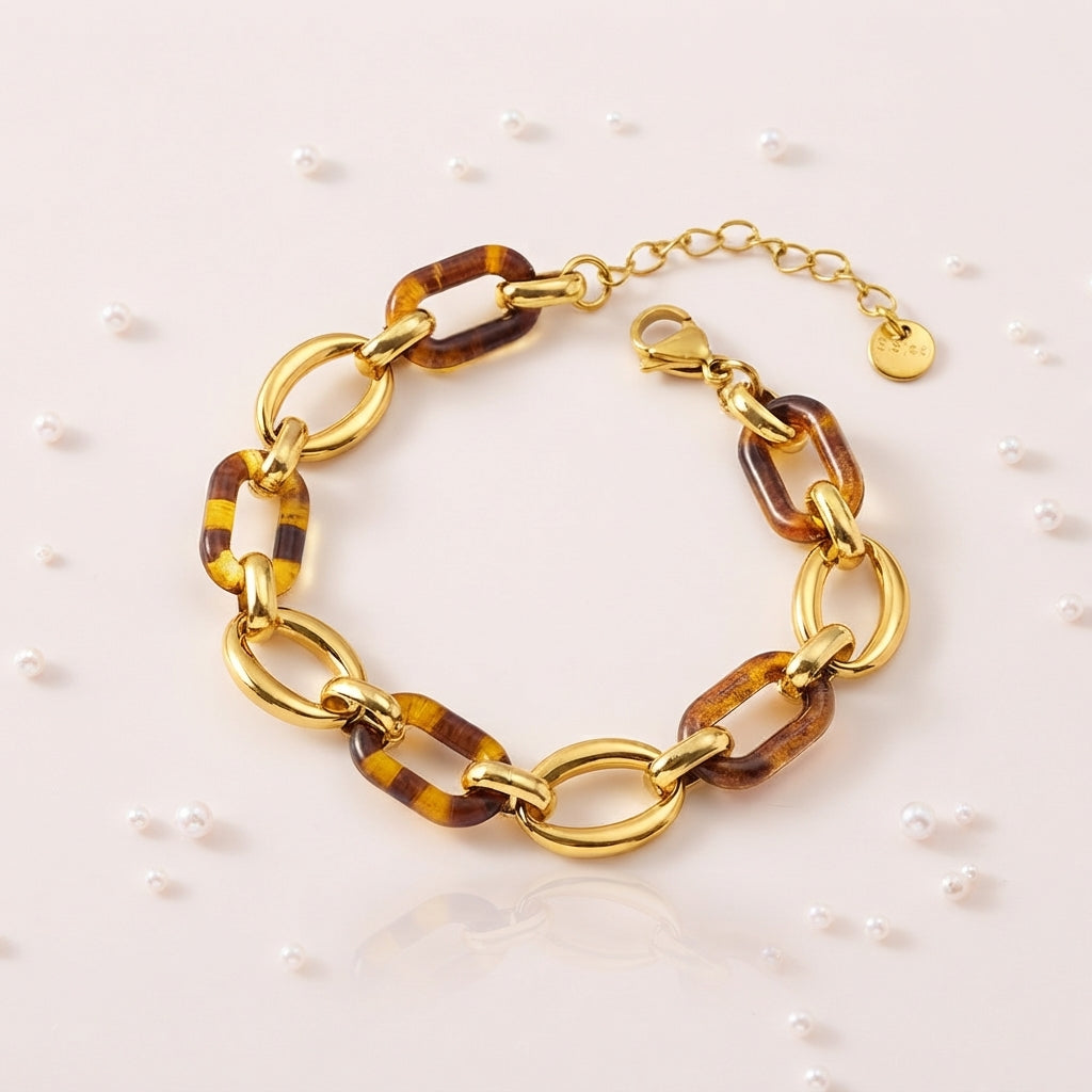 Bracelet Maillons Géométriques - Résine & Or