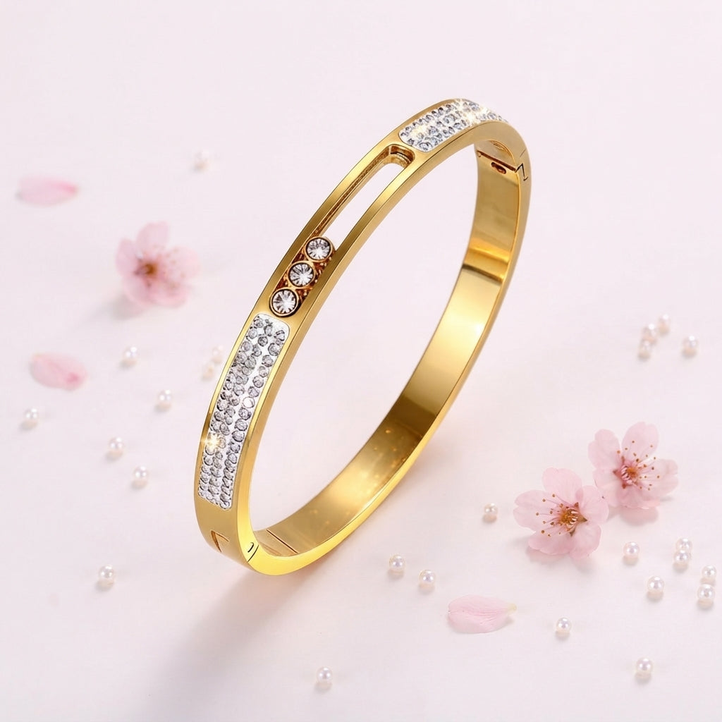 Bracelet Jonc Doré Éclat Géo à Strass