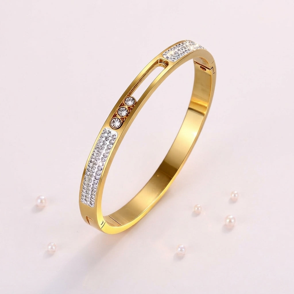Bracelet Jonc Doré Éclat Géo à Strass