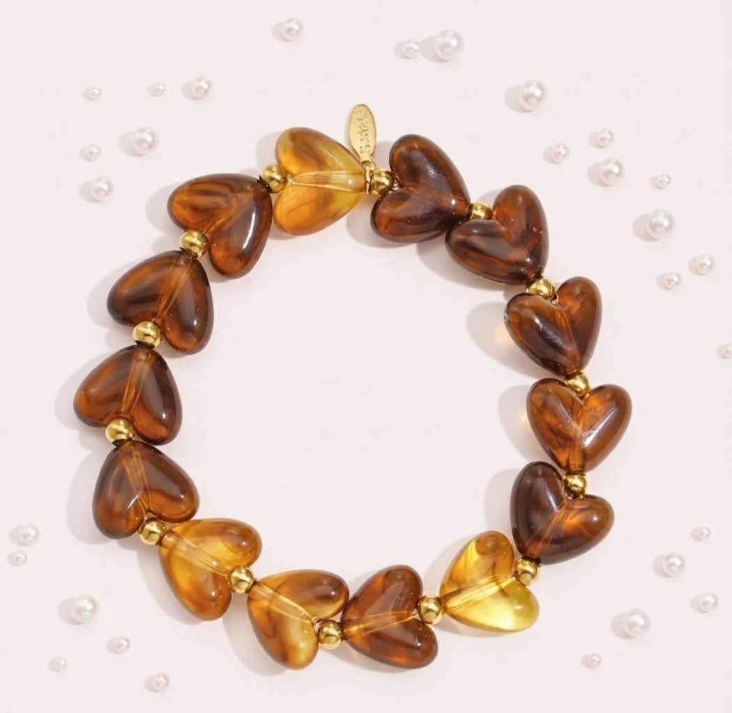 Bracelets Élastiques Camel / Ambre  – Perles Acrylique & Acier Inoxydable