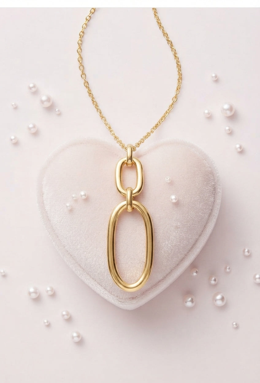 Collier Pendentif Ellipse Minimaliste – Acier Inoxydable Doré
