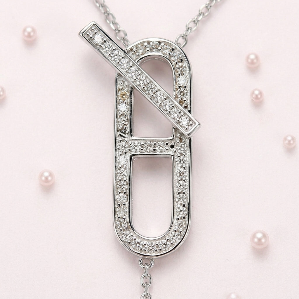Collier cravate Argent Géométrique Zircon – Acier Inoxydable