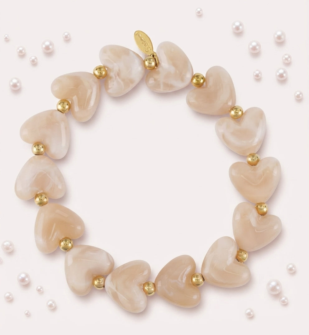 Bracelets Élastiques Beige Rosé  – Perles Acrylique & Acier Inoxydable