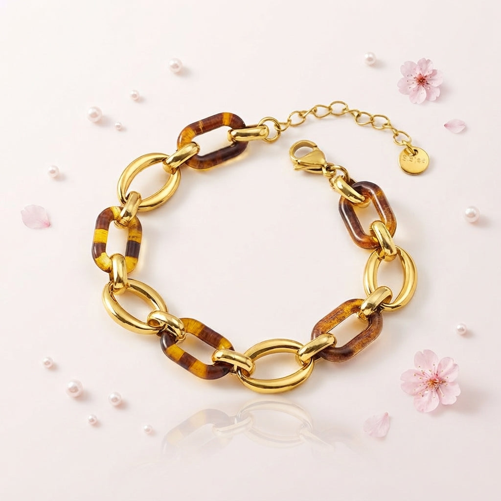 Bracelet Maillons Géométriques - Résine & Or