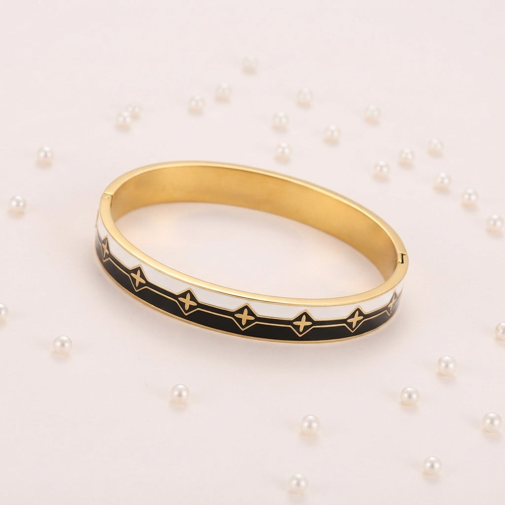 Bracelet Jonc Rayures Pastel & Doré – Acier Inoxydable