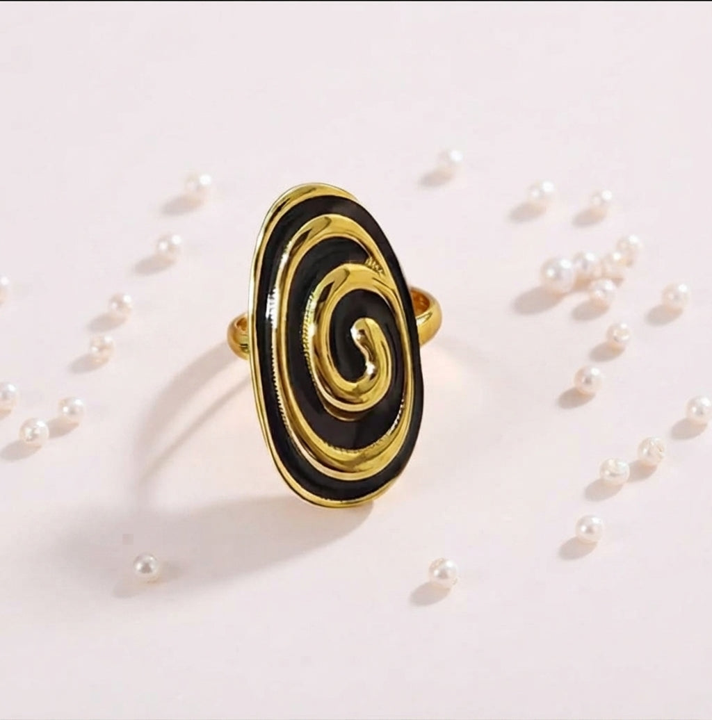 Bague Ovale Spirale - Finition Émail Noir
