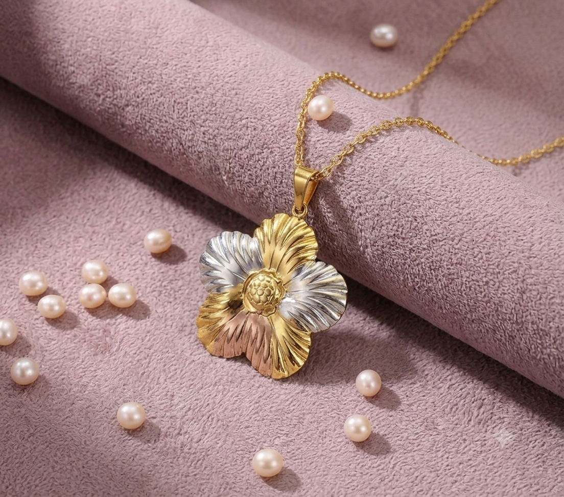 Parure Collier & Boucles d'Oreilles Fleurs – Acier Inoxydable Tri-Ors