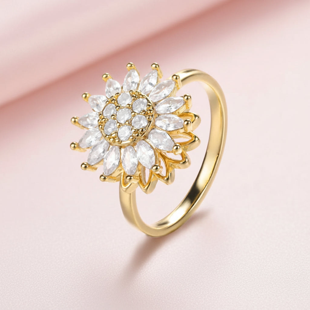 Bague Rotative I - Trèfle BLANC Doré