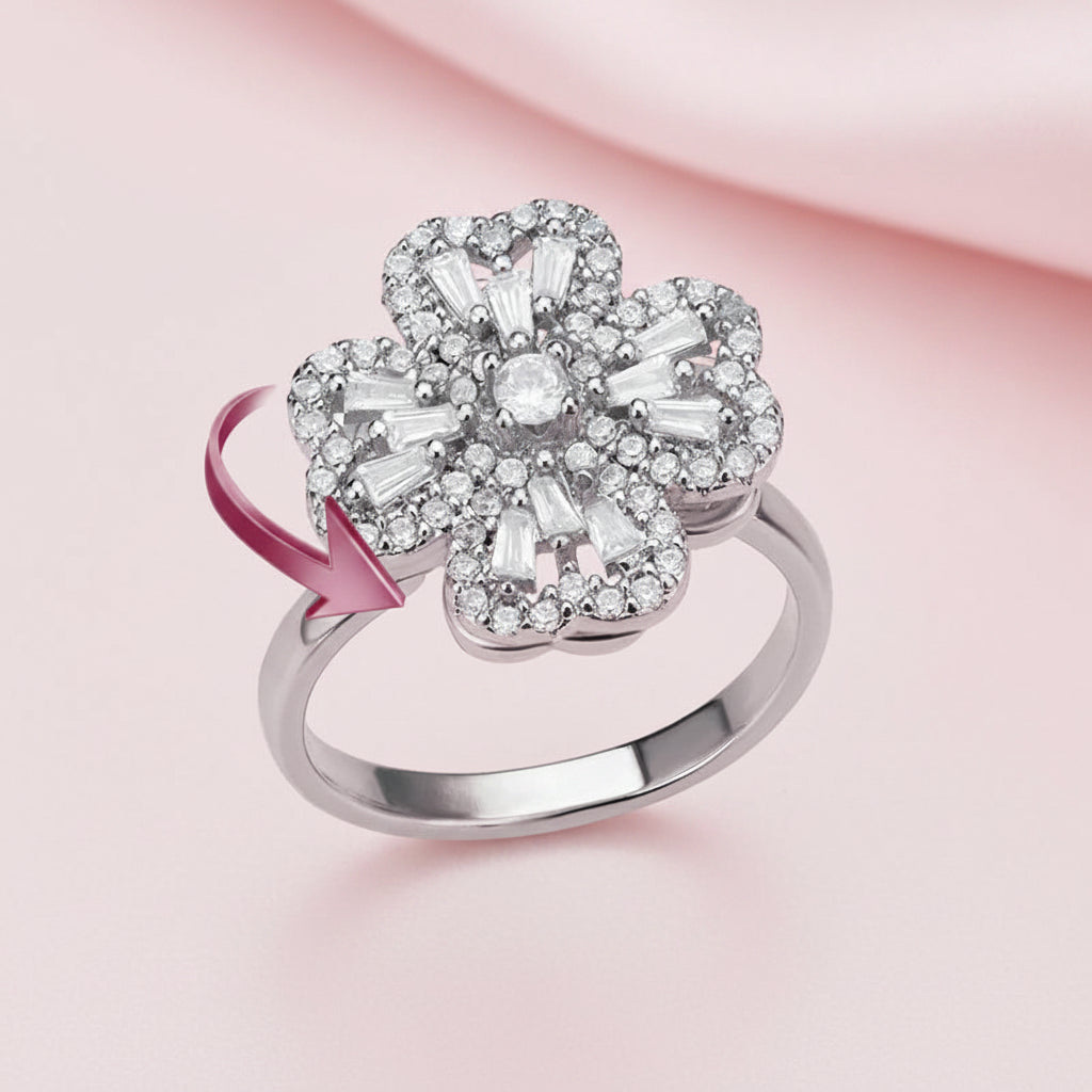 Bague Rotative - Trèfle BLANC Argent