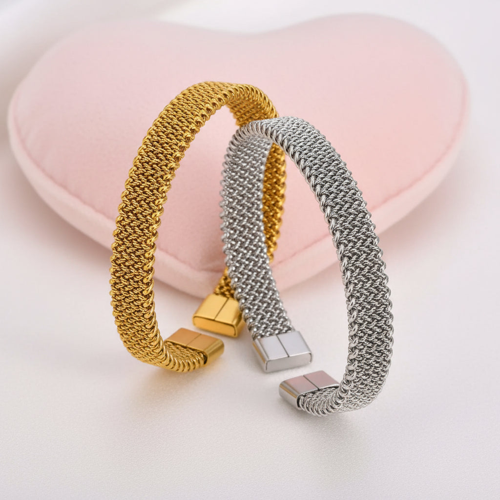 Bracelet Manchette Tressé  Argent