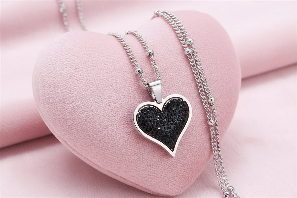Collier Coeur Rouge Noir