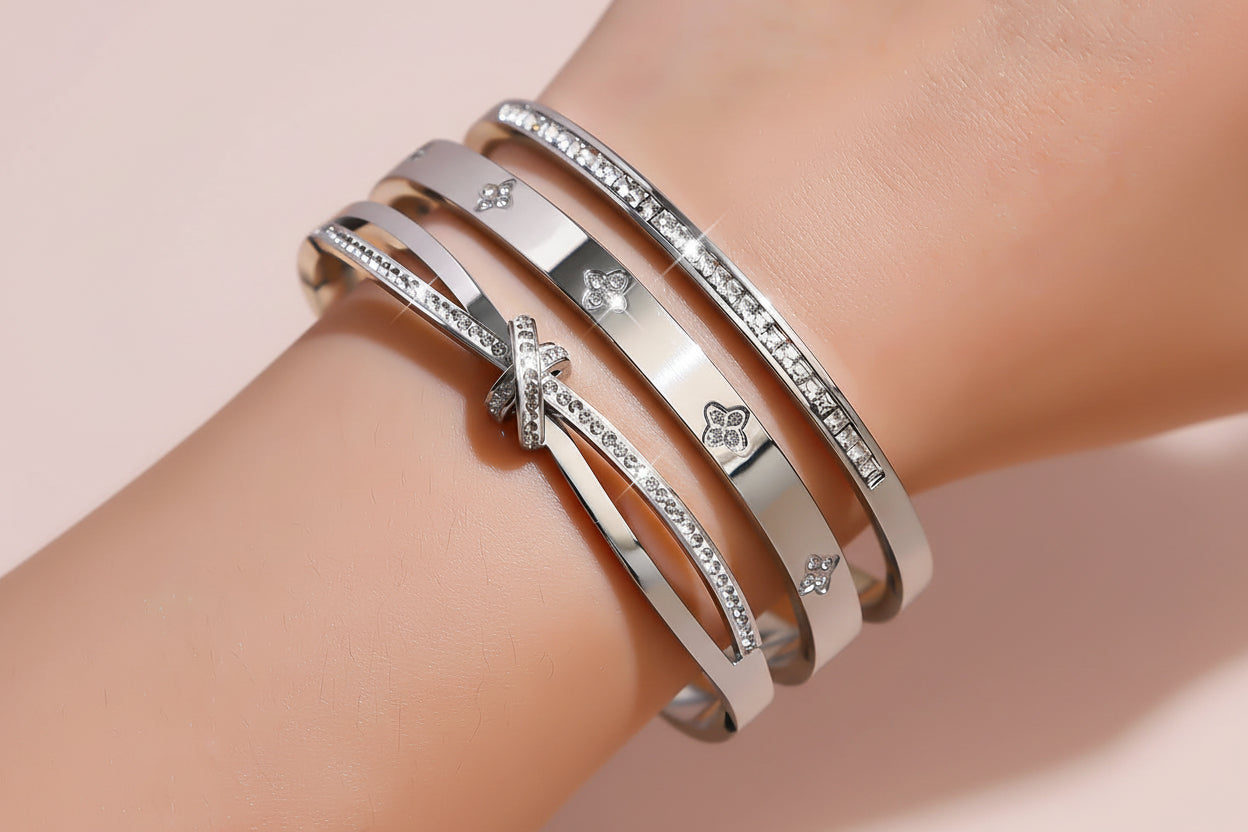 Lot de 3 Bracelets Joncs Argent