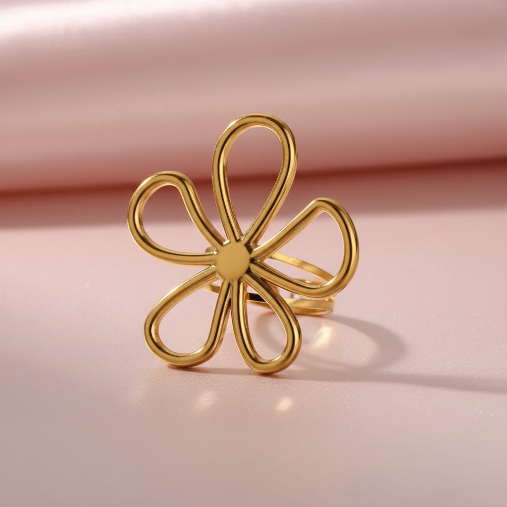 Bague Grande Fleur Ajourée XL – Acier Inoxydable Plaqué Or PVD 18K