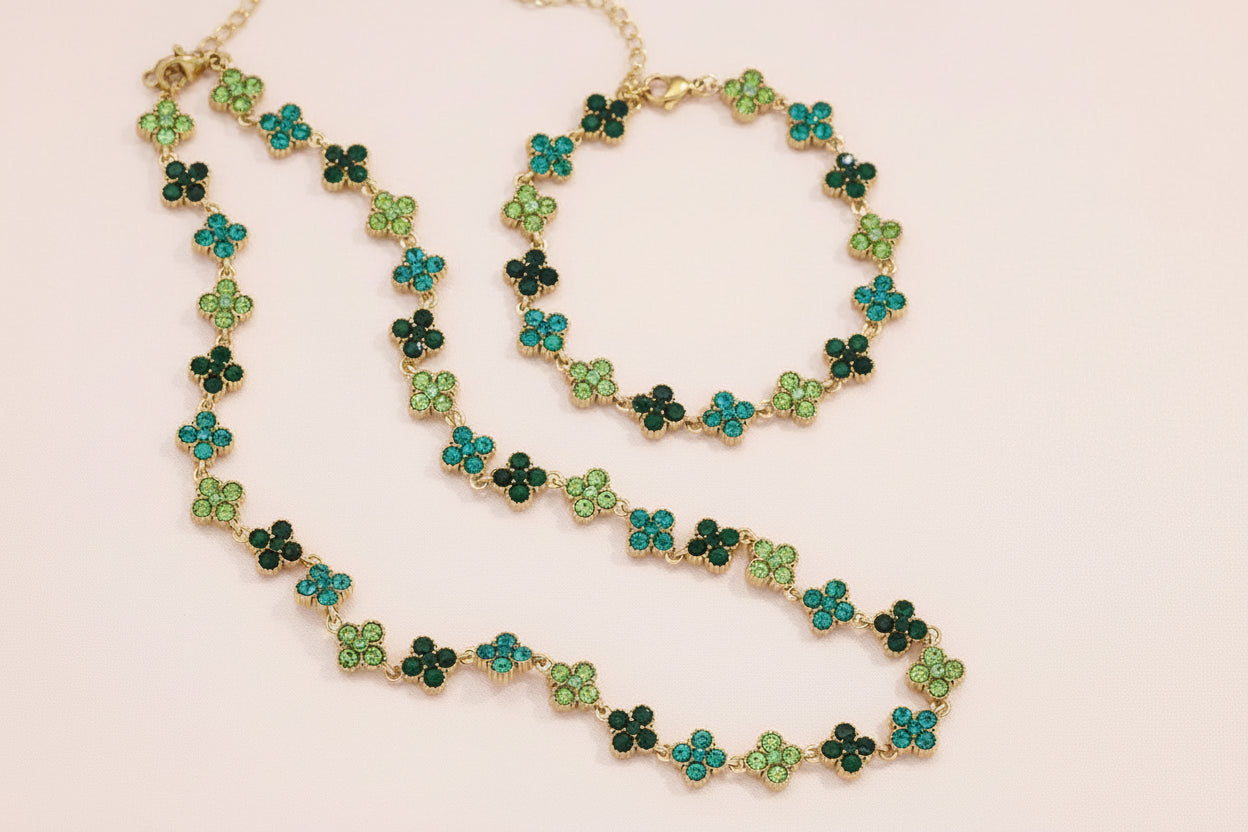 Collier Trèfle à Quatre Feuilles Vert | Acier Inoxydable Plaqué Or 18K