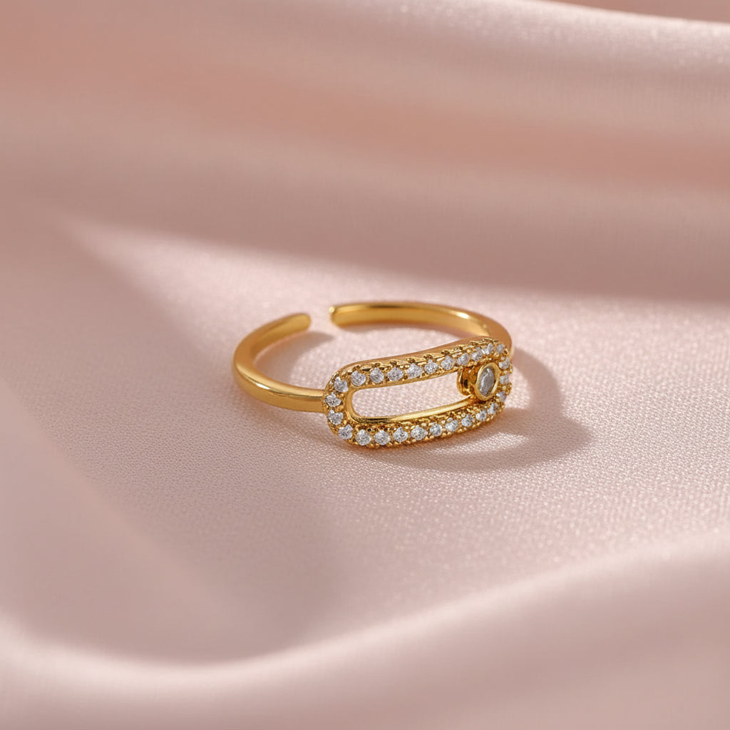 Bague Rectangle Zircon – Acier Inoxydable Plaqué Or 18K
