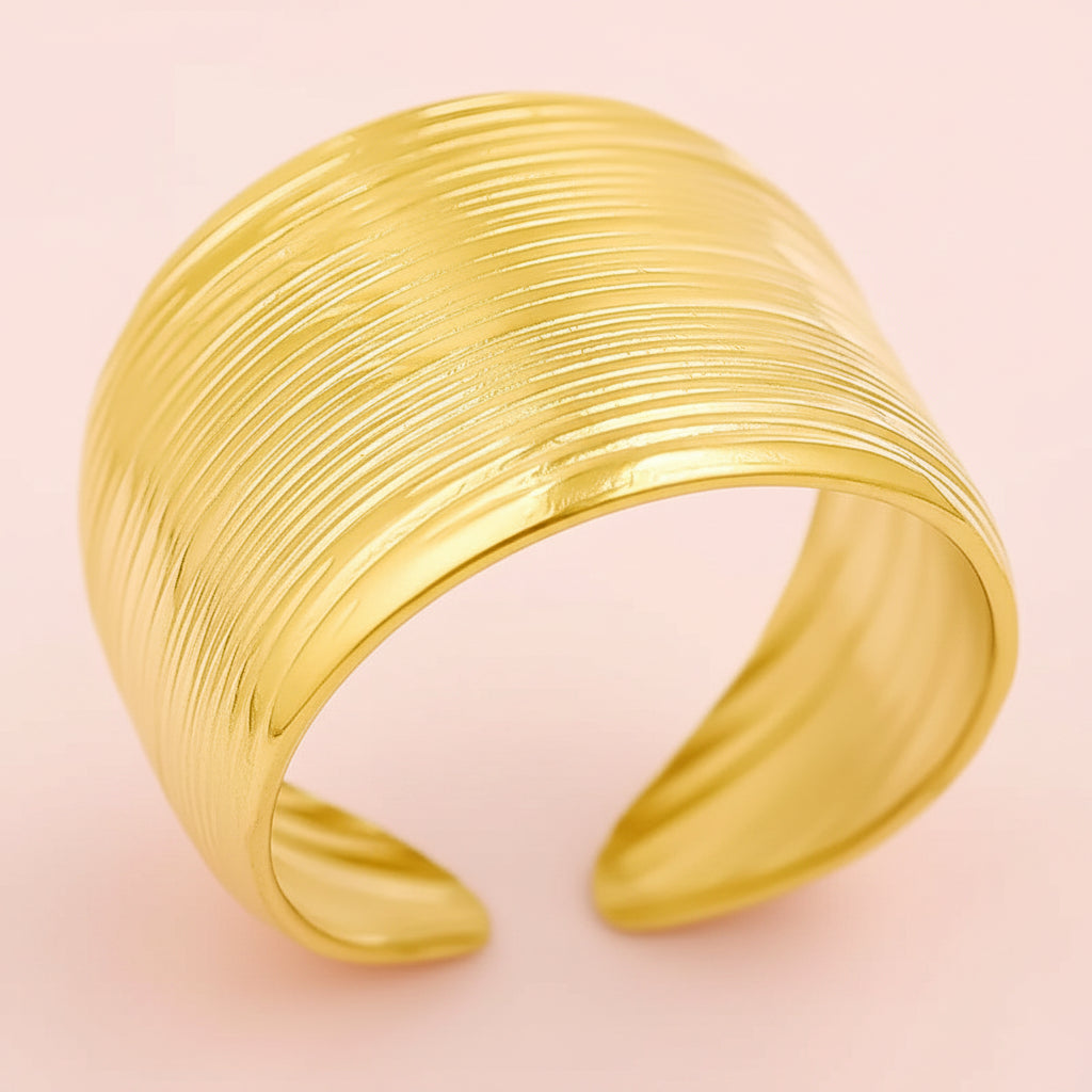 Anneau Large Texturé – Acier Inoxydable Plaqué Or 18K