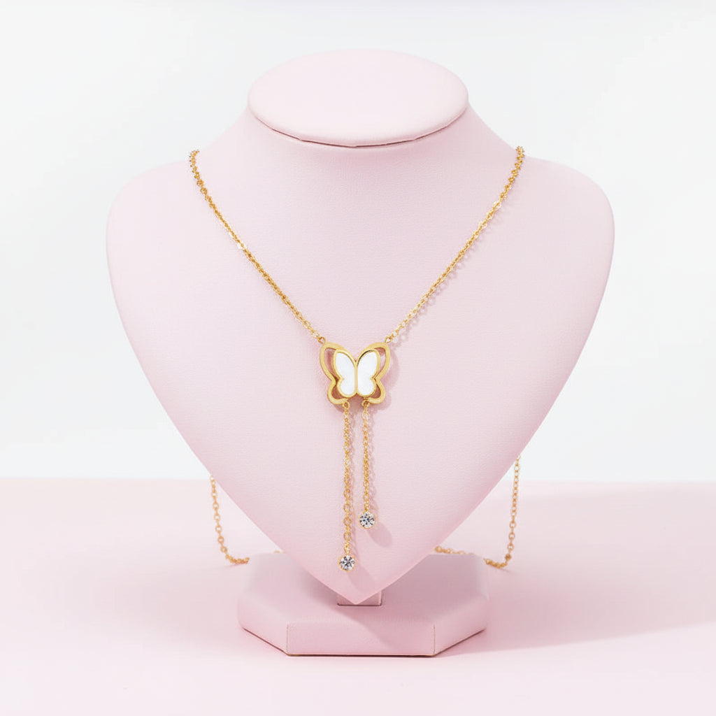 Bright White Butterfly Necklace