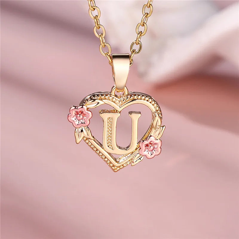 Collier pendentif fleur lettres A-Z