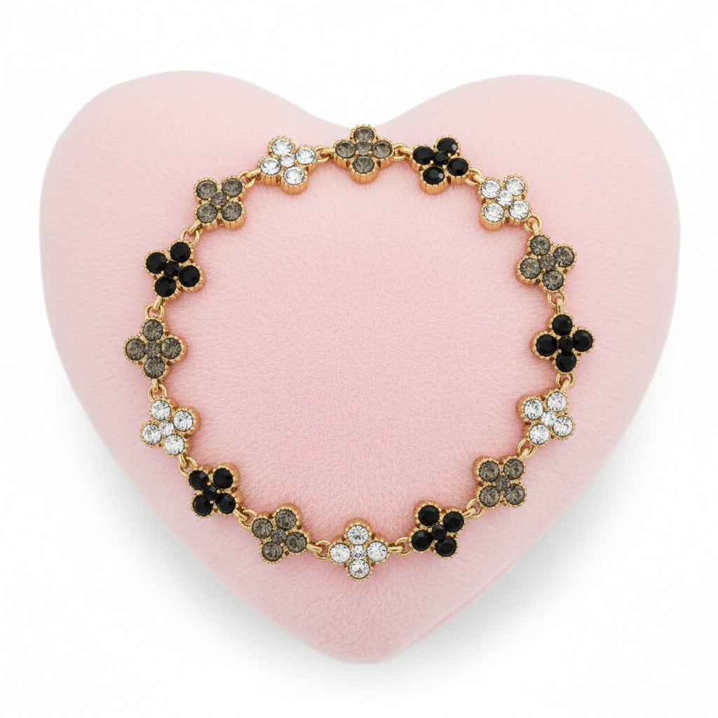 Bracelet Trèfle Noir et Blanc | Acier Inoxydable Plaqué Or 18K