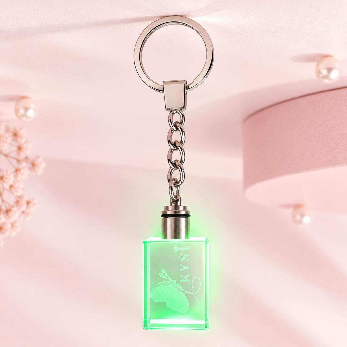 Porte-clés personnalisé en cristal K5 – Rectangle LED multicolore