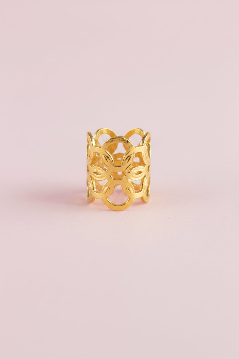 Bague Ronde Texturée – Acier Inoxydable Plaqué Or 18K
